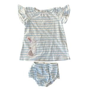 Striped Bunny Flutter Top Bloomer Set Girls 18 Months Blue White Cottagecore